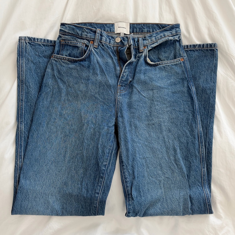 Reformation Val 90s Mid Rise Straight Long Jeans Blue - Size 28L